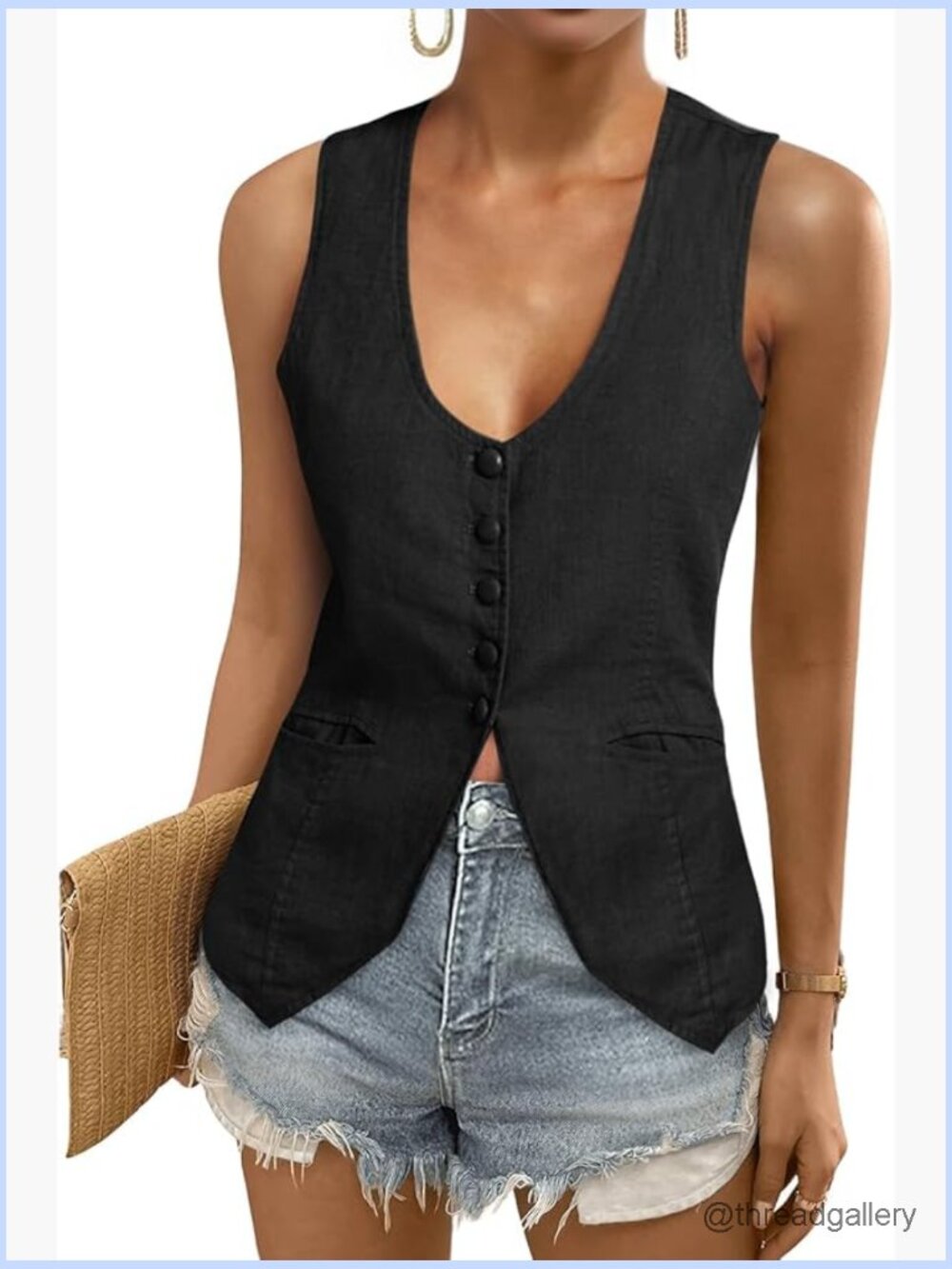 Scoop Neck Linen Blazer Vest Sleeveless Fitted Waistcoat Work Casual Tops